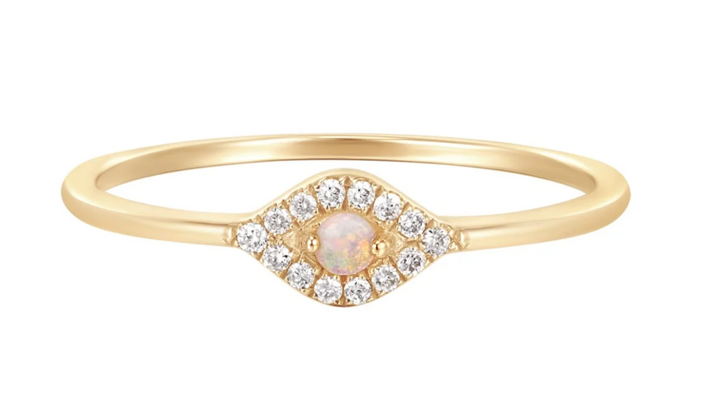 RION X BUDDHA JEWELRY ASPECT FINGER RING - GENUINE DIAMOND + OPAL